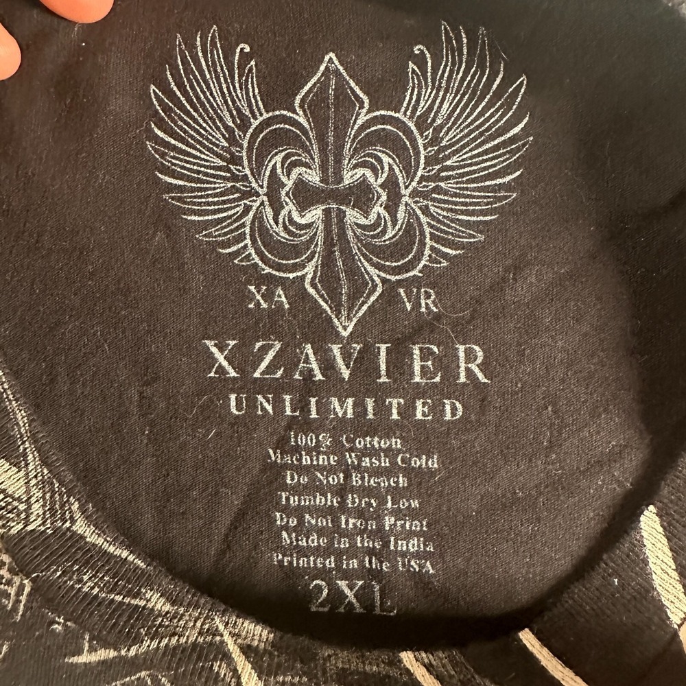 Vintage XZAVIER Shirt Skull Wings Grunge AOP Graphic Tee Y2K USA Size 2XL‎ - Picture 3 of 7